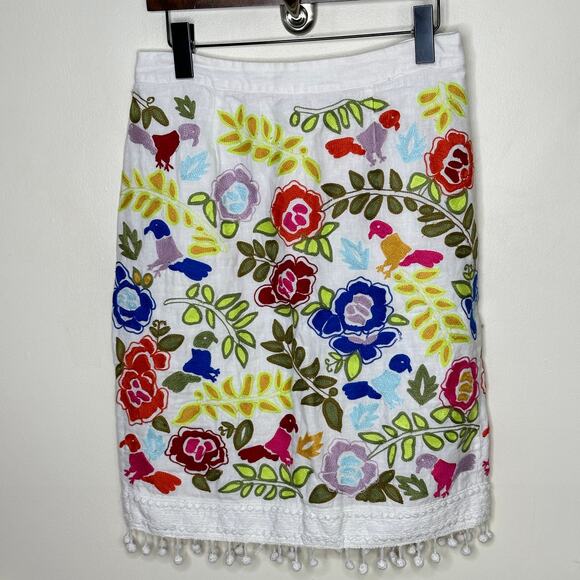 ANTHROPOLOGIE x MOULINETTE SOEURS La Festa Embroidered Pom Skirt Sz 4 {TT51} - Picture 2 of 5